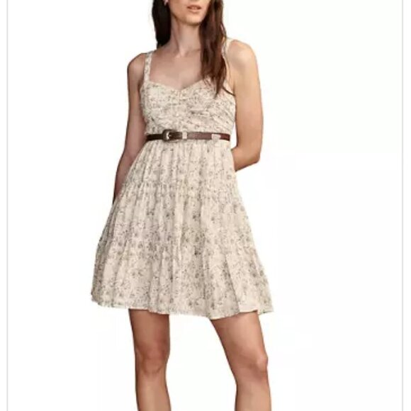 NEW Lucky Brand Womens L Sweetheart-Neck Cinche Egret Multi Ruffle Mini Dress - Picture 1 of 12